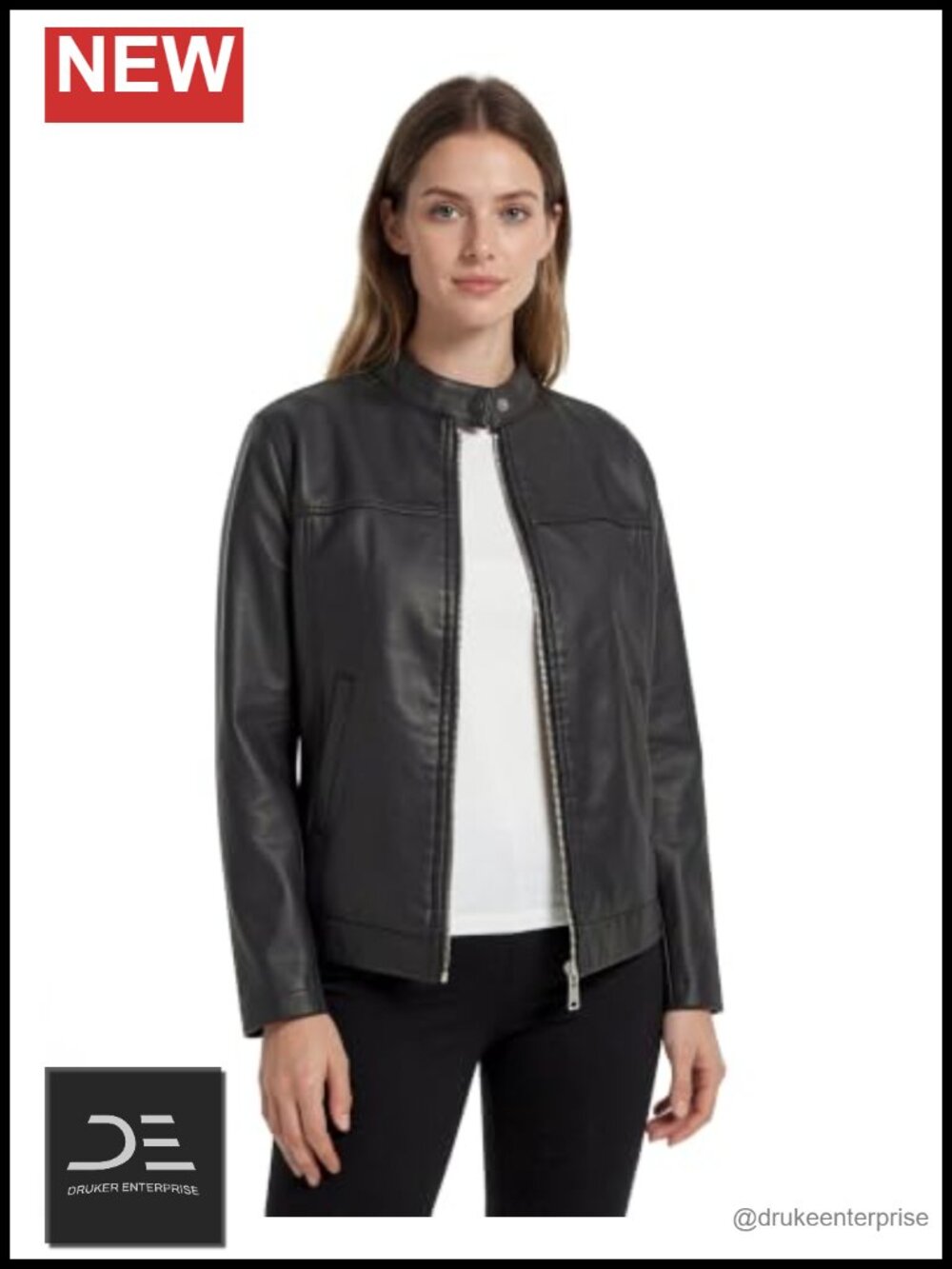 Faux Leather Jacket Women Moto Biker Bomber Coat